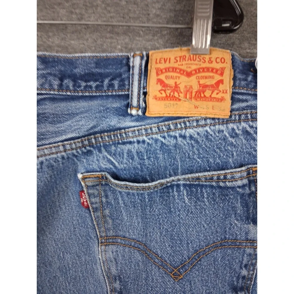 Levis Jeans Mens‎ 40x27 Blue Denim 501 USA Faded Button Fly Suspender